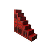 Distressed Red Triangle Step Tansu Storage Cabinet Display Room Divider ws4755S