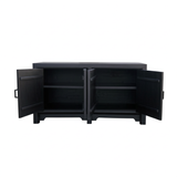 Distressed Black Rough Wood 4 Doors Credenza Console Cabinet ws4757S
