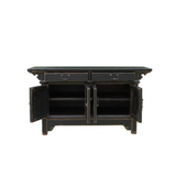 Chinese Distressed Black Scroll Accent Low Sideboard Console Table Cabinet ws4758S