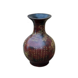 Chinese Brown Lacquer Golden Scenery Decorative Wood Vase Art ws4764S