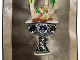 Chinese Daffodil Flower Vase Embroidery Scroll Painting Wall Art ws4777S