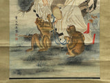 Oriental Scholar Monkeys Ink Brush Color Scroll Painting Wall Art ws4781S