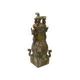 Green Gray Stone Carved Ritual Fengshui Vase Jar Display Art ws4787S