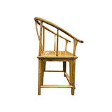 Oriental Light Brown Horseshoe Round Back Elm Wood Armchair ws4805S
