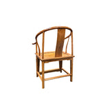 Oriental Light Brown Horseshoe Round Back Elm Wood Armchair ws4806S