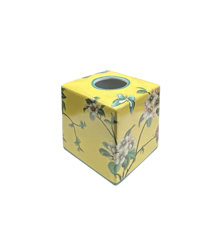 Yellow Flower Bird Graphic Square Porcelain Tissue Box Cover Container ws4819S Yellow Flower Bird Graphic Square Porcelain Tissue Box Cover Container ws4819S