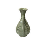 Vintage Chinese Celadon Green Ceramic Flask Shape Motif Vase Jar Display ws4832S