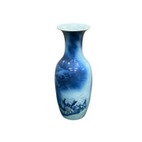 Pair Deep Blue Dragon Koi Fish Graphic Tall Porcelain Art Vases ws4894PS
