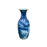 Pair Deep Blue Dragon Koi Fish Graphic Tall Porcelain Art Vases ws4894PS