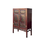 Vintage Chinese Brown Flower Vase Graphic Old Fashion Storage Cabinet ws4896S