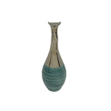 Teal Green Metallic Silver Glaze Narrow Neck Ceramic Art Vase ws4907S