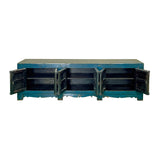 Vintage Distressed Cerulean Blue Doors Low TV Stand Console Table Cabinet ws4930S