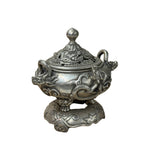 Chinese Silver Color Round Dragon Theme Incense Burner Display Art ws4937S