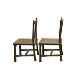 Pair Zen Oriental Straight Legs Bars Backrest Solid Wood Chairs ws4939S
