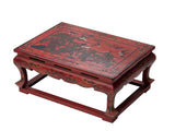 Vintage Distressed Red White Cranes Pine Graphic Rectangular Stand Table ws4946S