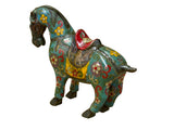 Vintage Chinese Turquoise Blue Flower Cloisonné Enamel Horse Statue ws4948S