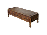 Vintage Natural Wood Pattern Rectangular Drawers Low Coffee Table ws4959S