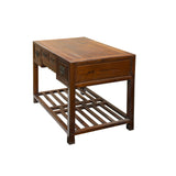 Vintage Brown Stain Patina Deep Rectangular Drawers Desk Table ws4967S