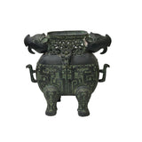 Green Bronze-ware Ram Ox Ding Archaic Zoomorphic Ritual Vessel Display ws4968S