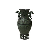 Archaistic Ancient Style Green Bronze Hu Form Ritual Vase Display Art ws4969S