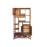 Asian Inspired Asymmetrical Light Brown Shelving Display Cabinet Divider ws4975S