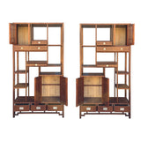 Pair Asian Inspired Asymmetrical Light Brown Shelving Display Cabinet Divider ws4975ABS