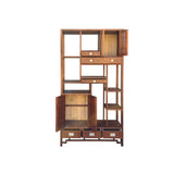 Asian Inspired Asymmetrical Light Brown Shelving Display Cabinet Divider ws4975BS