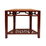 Distressed Reddish Brown Trapezoidal Geometric Lattice Panel Console Table ws4977S