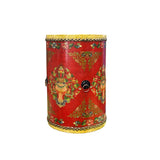 Distressed Red Lotus Tibetan Style Jewel Tower Graphic Round Drum Table ws4984S