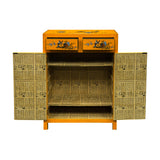 Oriental Bright Mustard Yellow Vinyl Flower Bird Graphic Cabinet ws4986S