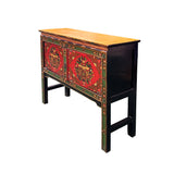 Asian Tibetan Style Floral Graphic Red Green Yellow Console Credenza Table ws4988S
