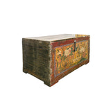 Vintage Distressed Brick Red Brown Lotus Cranes Oriental Wood Trunk Table ws4989S