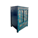 Distressed Teal Green Golden Floral Graphic Side End Table Nightstand ws4990S