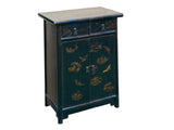 Distressed Black Golden Floral Graphic Tall Side End Table Cabinet ws4992S