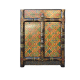Tibetan Style Geometric Graphic Brown Golden Yellow End Table Nightstand ws4994S
