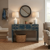53" Distressed Dark Ink-Blue Drawers Narrow Console Credenza Table ws4998S