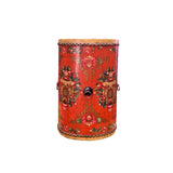 Distressed Orange Tibetan Style Jewel Tower Graphic Round Drum Table ws5000S