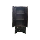 Oriental Black Lacquer Red Trim Narrow Storage Accent Cabinet ws5002S