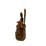 7" Bodhisattva Statue w Calligraphy Halo & Lotus Base Wood Statue ws5003S
