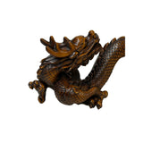6" Oriental Brown Wood Carved Fengshui Decorative Dragon Figure ws5004S