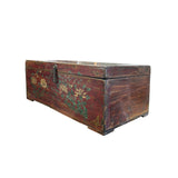 Vintage Floral Distressed Deep Red Rectangular Wood Trunk Box ws5005S