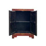 Vintage Style Red Cabinet Gold Butterfly Motifs End Table Nightstand ws5006S