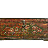 Vintage Rustic Red Brown Floral Bird Rectangular Wood Trunk Chest Table ws5007S