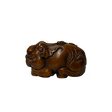 3" Artistic Brown Wood Carved Elephant Fengshui Miniature Figure ws5011S