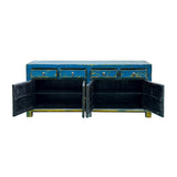 Distressed Bright Blue Oriental Sideboard Credenza Console Table Cabinet ws5014S