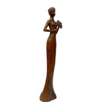 Oriental Brown Wood Carved Slim Artistic Holding Fan Lady Figure ws5019S
