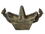 Chinese Stone Carved Basket with Mythical Beasts, Archaic Motifs , Braided Handle ws5021S