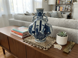 Chinese Blue White Porcelain MoonFlask Scenery Graphic Art Vase ws5022S