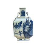 Chinese Blue White Porcelain Hexagonal Figural Graphic Art Vase ws5023S