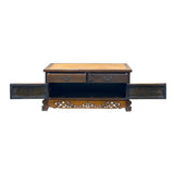 Vintage Asian Brown Kirin Motif Low TV Console Cabinet ws5025S